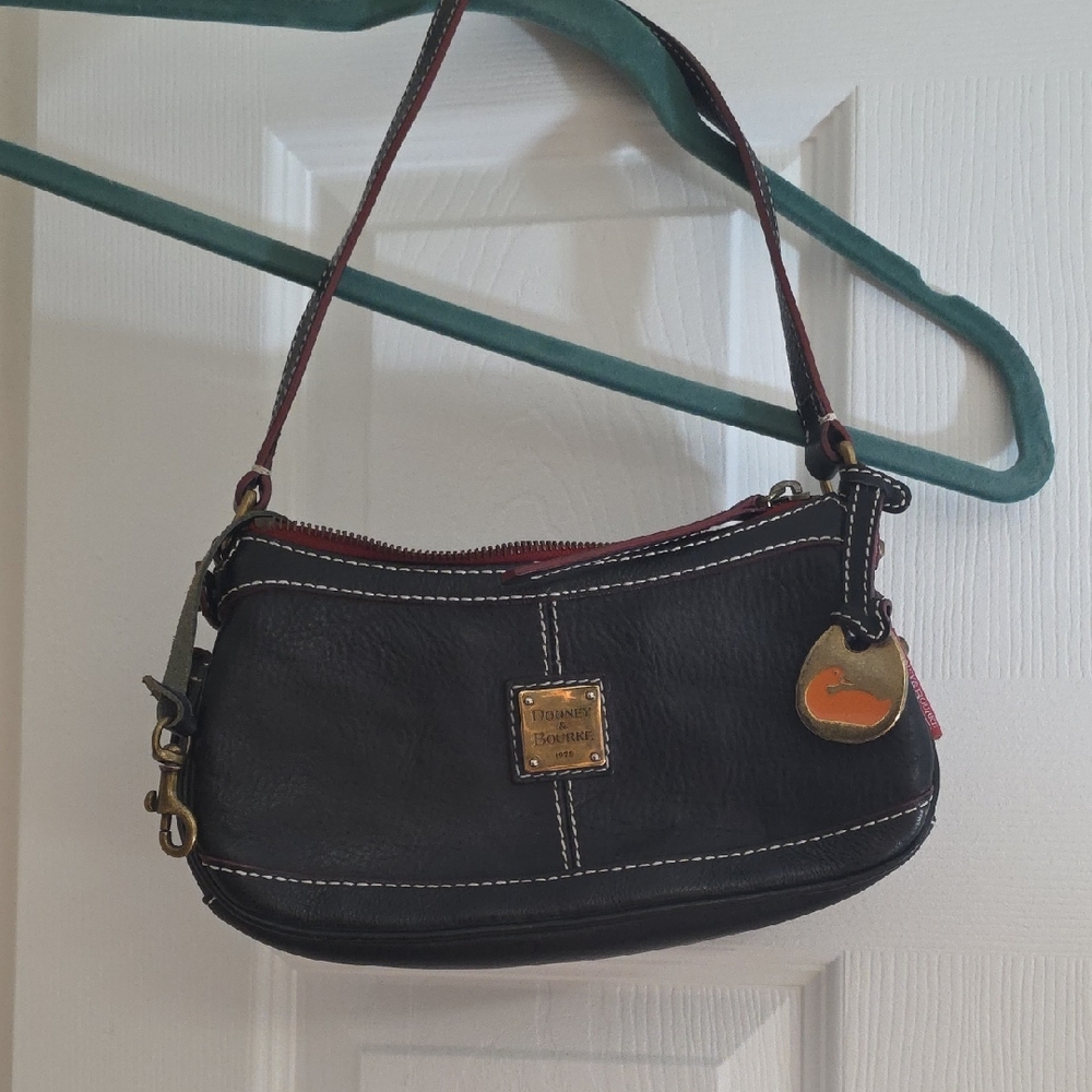 Dooney & Bourke Black Leather Shoulder Bag with Gold Accents